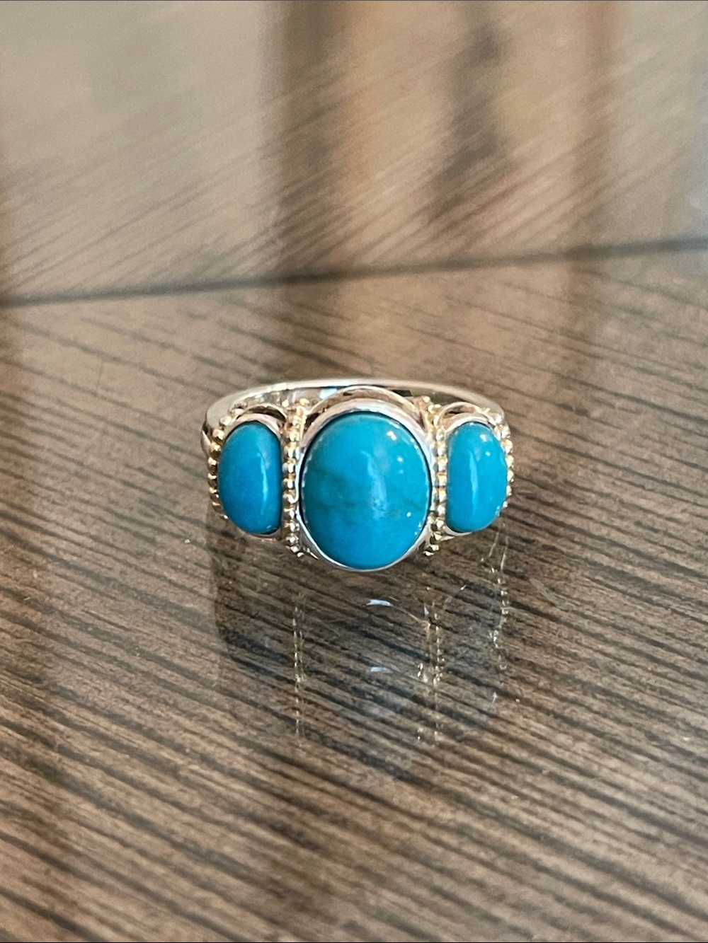 Michelle Albala QVC Sterling Silver 925 Turquoise 3-Stone Ring Size 6